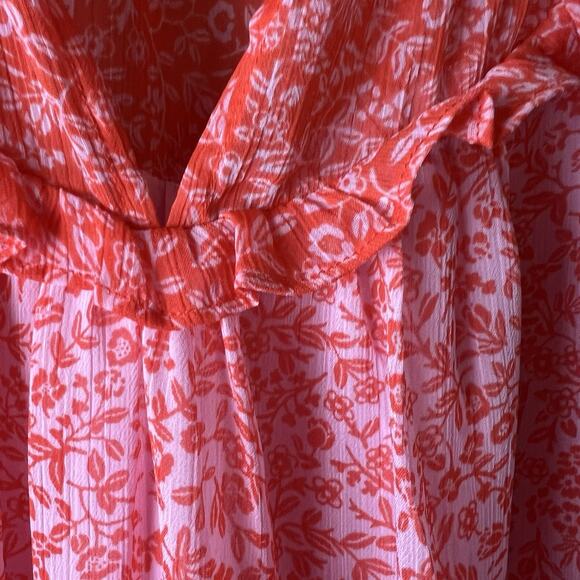 Draper James Top Floral 2X Ruffle Cottage Core Peasant Orange Sheer Long Sleeve - Picture 5 of 10